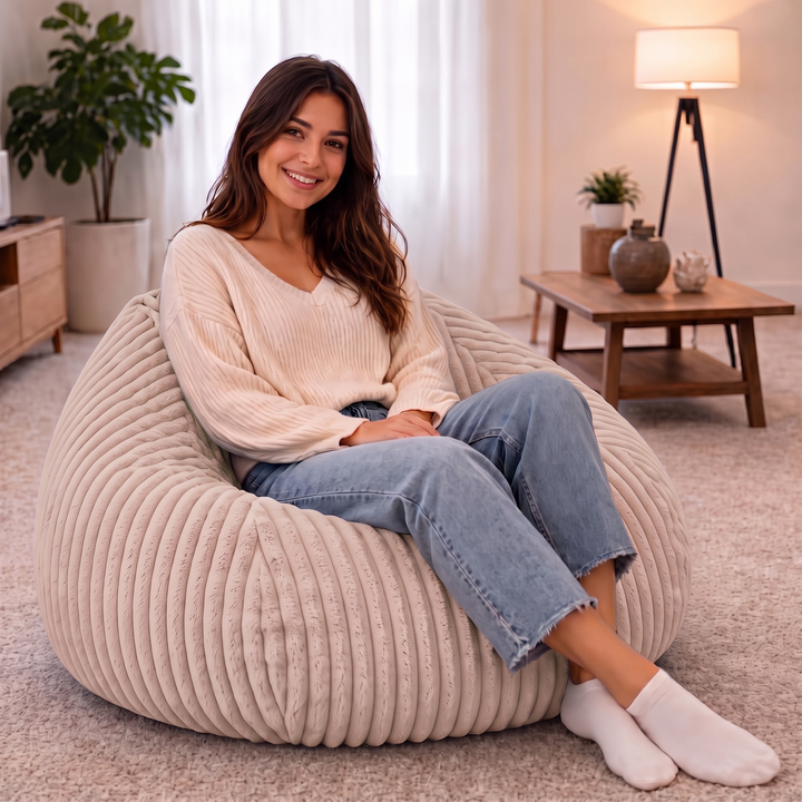 Pouf Poire Fourrure Côtelée Déhoussable - 120x100 Cm