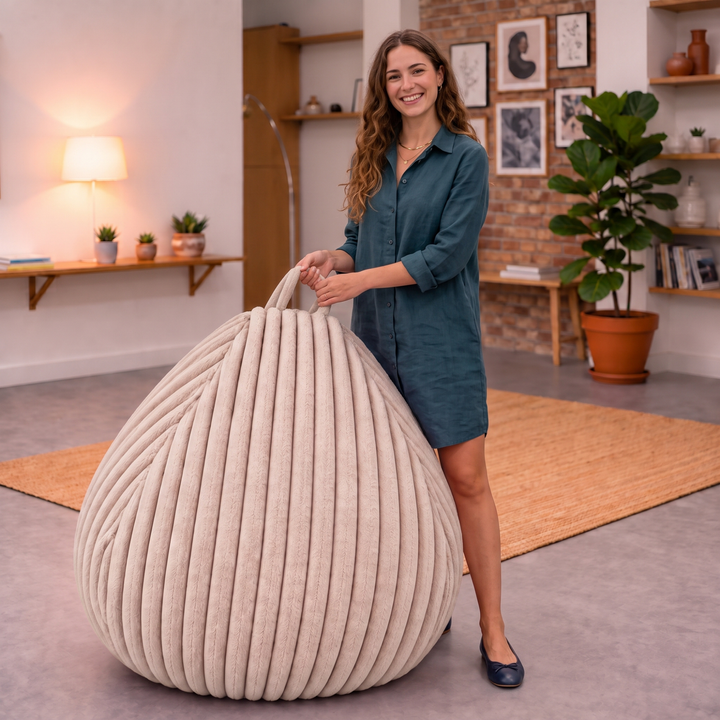 Pouf Poire Fourrure Côtelée Déhoussable - 120x100 Cm
