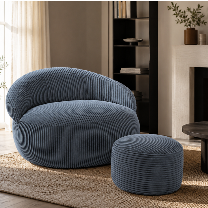 Pouf XXL En Velours Côtelé Déhoussable - 110 X 100 Cm + Repose-Pieds