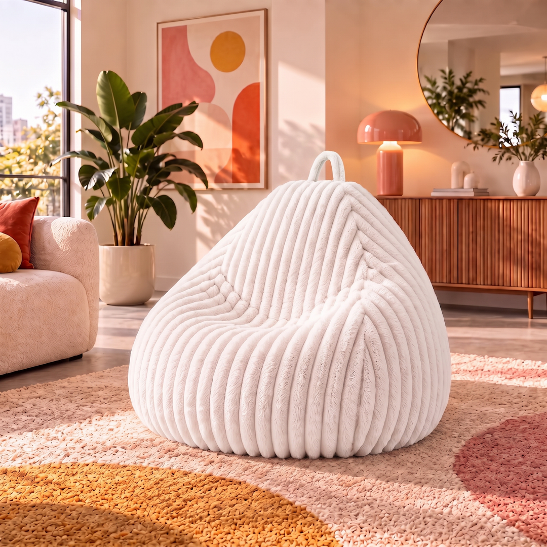 Pouf Poire Fourrure Côtelée Déhoussable - 120x100 Cm