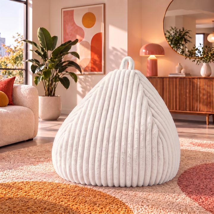 Pouf Poire Fourrure Côtelée Déhoussable - 120x100 Cm