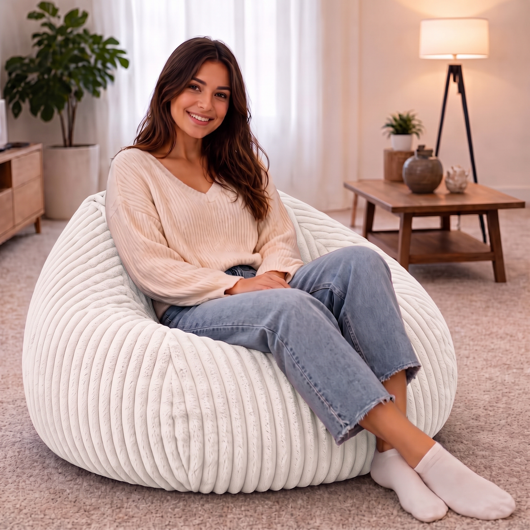 Pouf Poire Fourrure Côtelée Déhoussable - 120x100 Cm