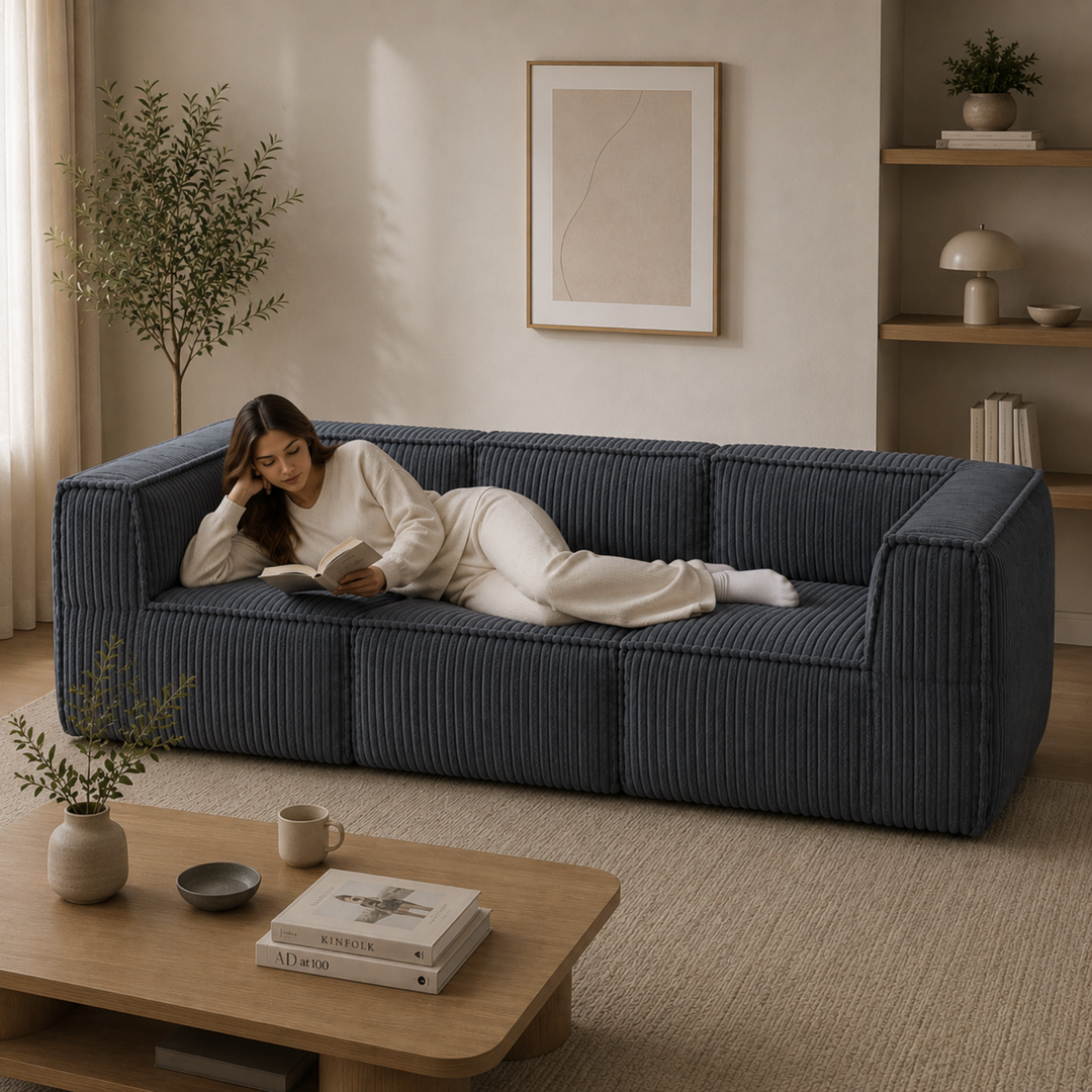 Canapé modulable 3 places déhoussable - Velours côtelé - 90x262 cm