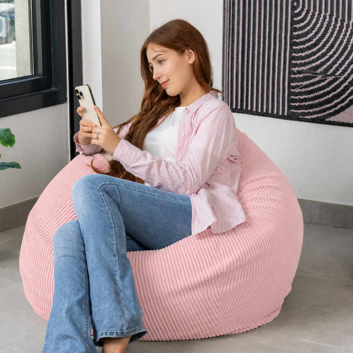 Pouf Poire Velours Côtelé Déhoussable - 120x100 Cm