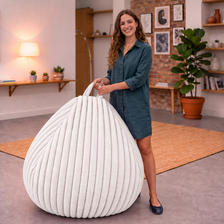 Pouf Poire Fourrure Côtelée Déhoussable - 120x100 Cm