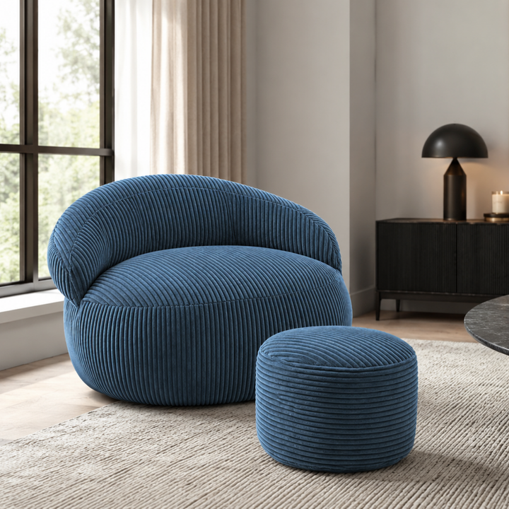 Pouf XXL En Velours Côtelé Déhoussable - 110 X 100 Cm + Repose-Pieds