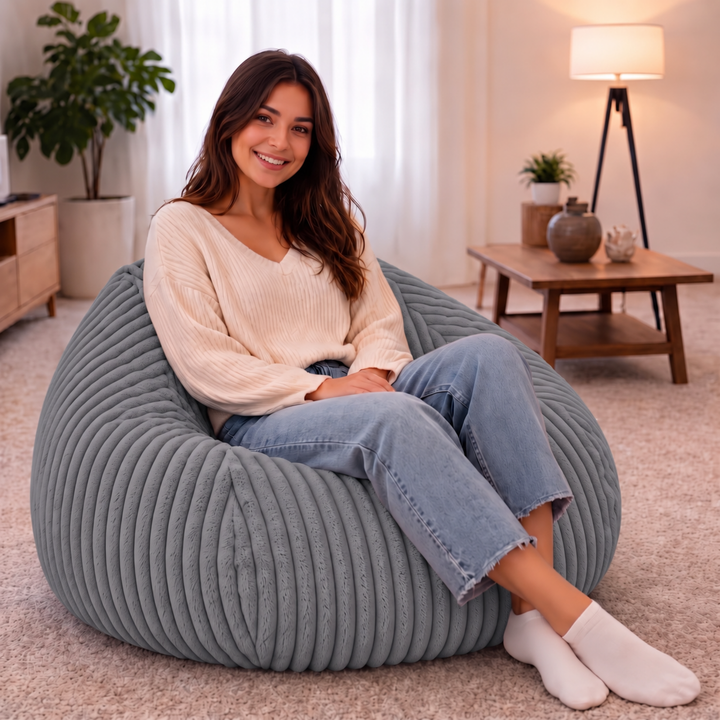 Pouf Poire Fourrure Côtelée Déhoussable - 120x100 Cm