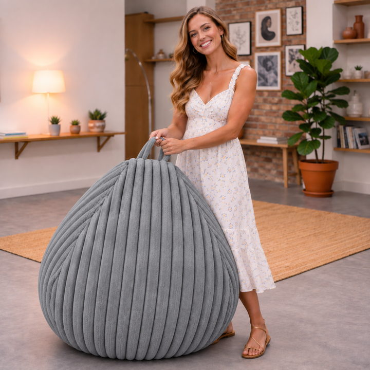 Pouf Poire Fourrure Côtelée Déhoussable - 120x100 Cm