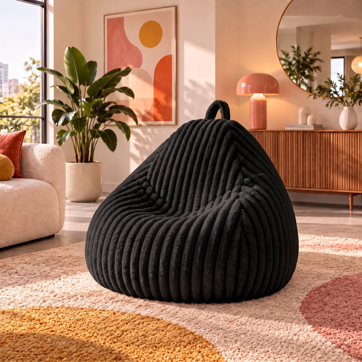Pouf Poire Fourrure Côtelée Déhoussable - 120x100 Cm