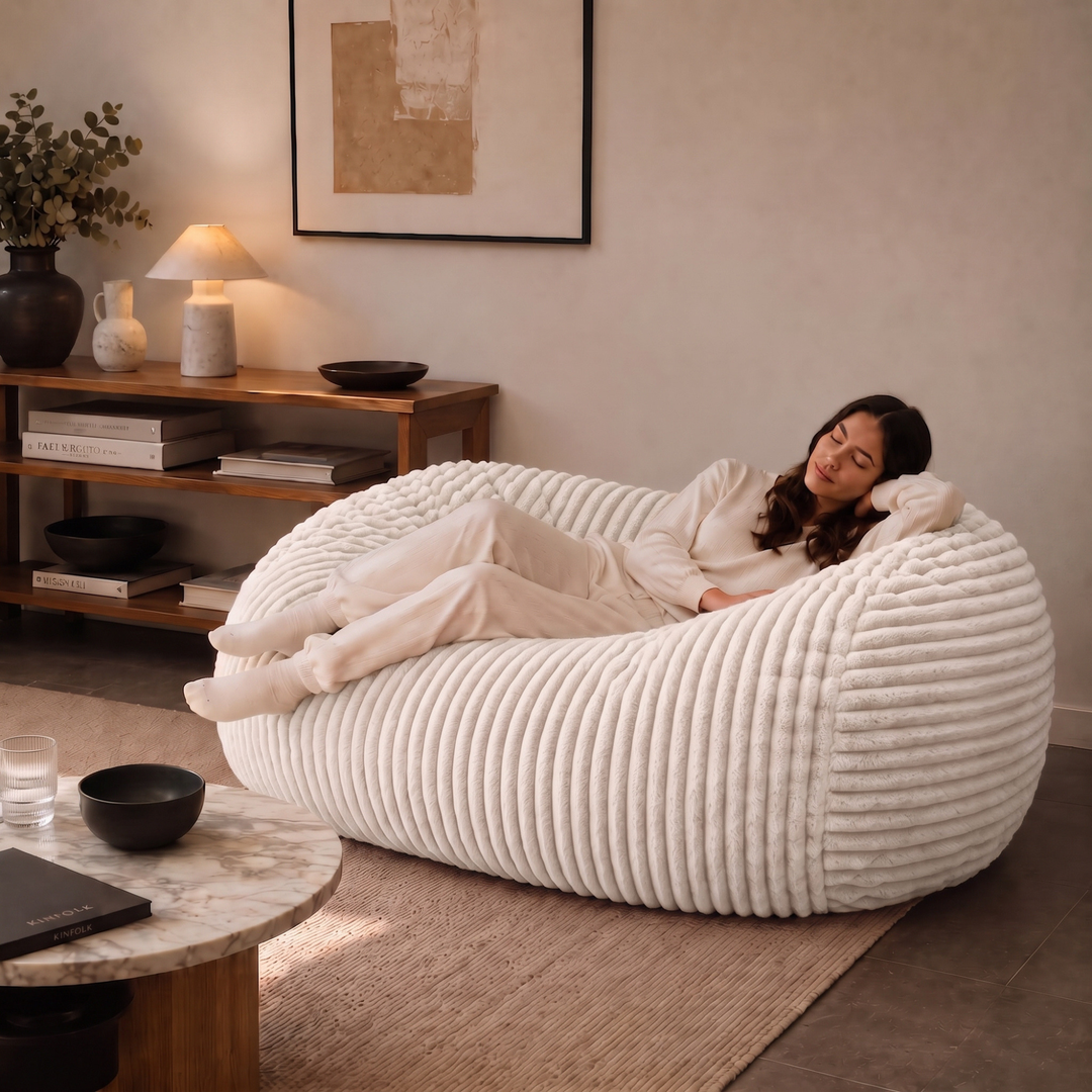 Pouf long géant déhoussable - Fourrure côtelée - 160 cm
