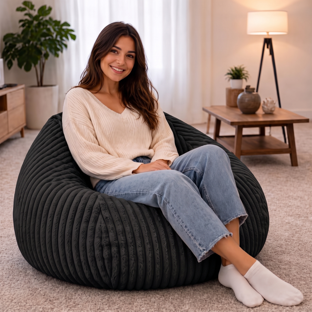 Pouf Poire Fourrure Côtelée Déhoussable - 120x100 Cm