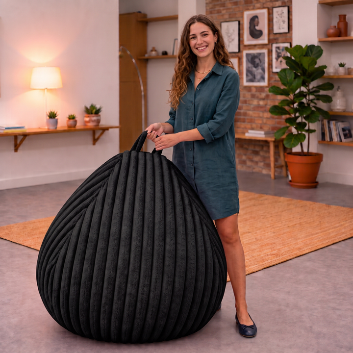 Pouf Poire Fourrure Côtelée Déhoussable - 120x100 Cm