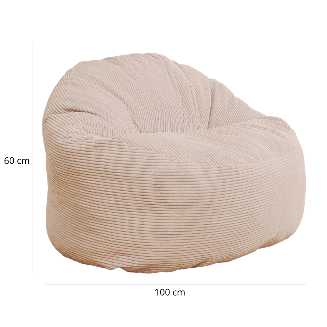 Pouf en velours côtelé épais blanc cassé, dimensions de 100 cm et 60 cm
