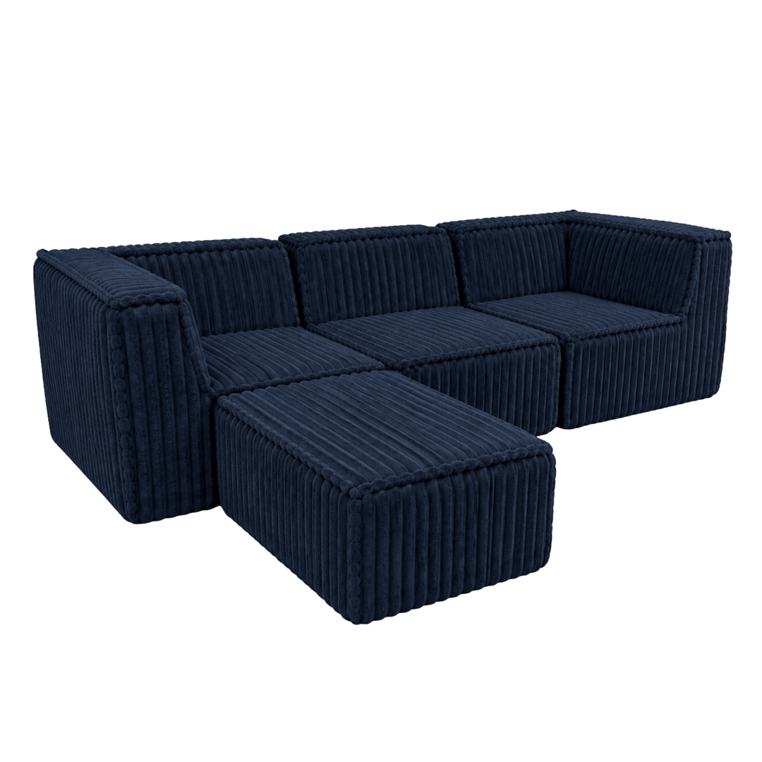Canapé modulable 3 places déhoussable avec méridienne - Fourrure côtelée - 90x262 cm