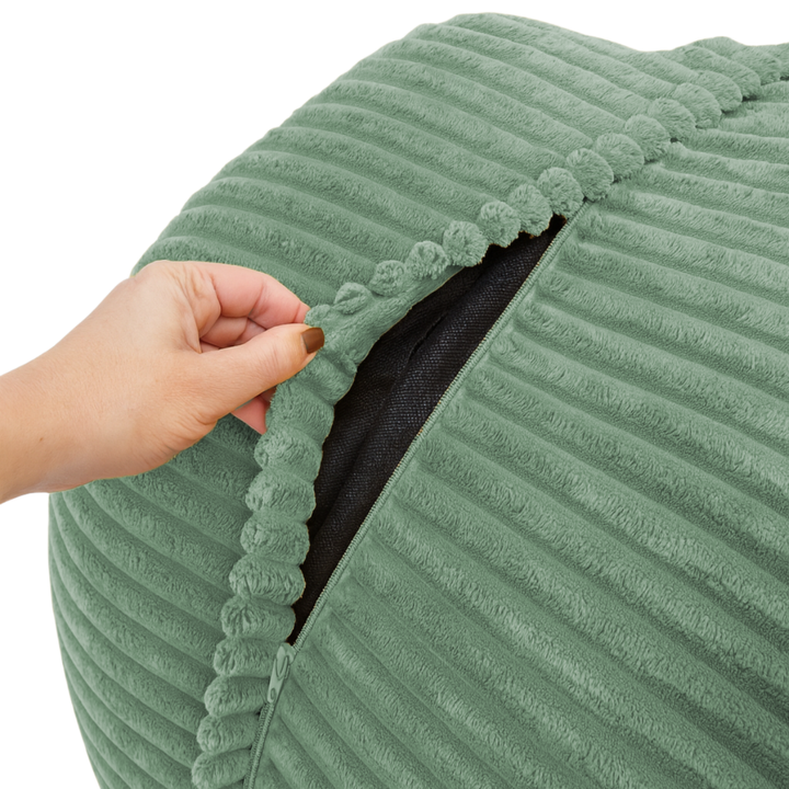 Pouf XXL En Velours Côtelé Déhoussable - 110 X 100 Cm + Repose-Pieds