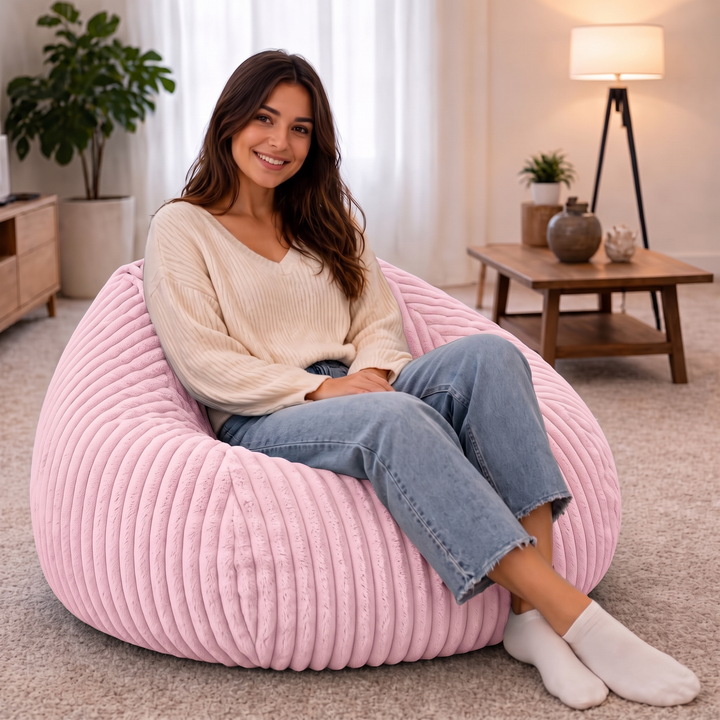 Pouf Poire Fourrure Côtelée Déhoussable - 120x100 Cm