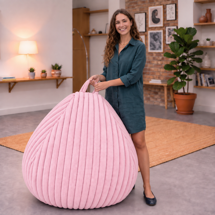Pouf Poire Fourrure Côtelée Déhoussable - 120x100 Cm