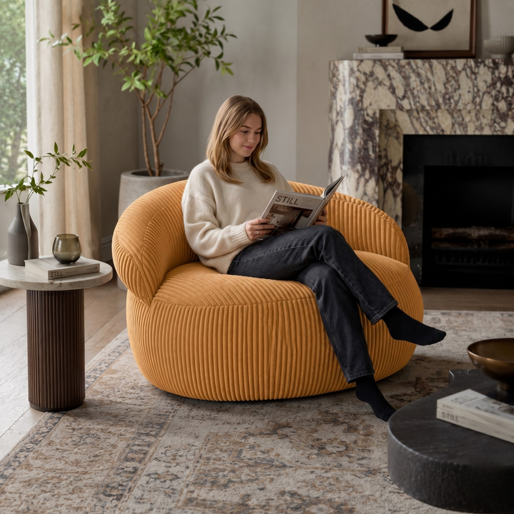 Pouf XXL Déhoussable En Velours Côtelé - 110 X 100 Cm