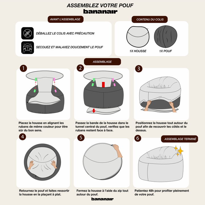 Pouf déhoussable Velours Côtelé Épais - 100cm