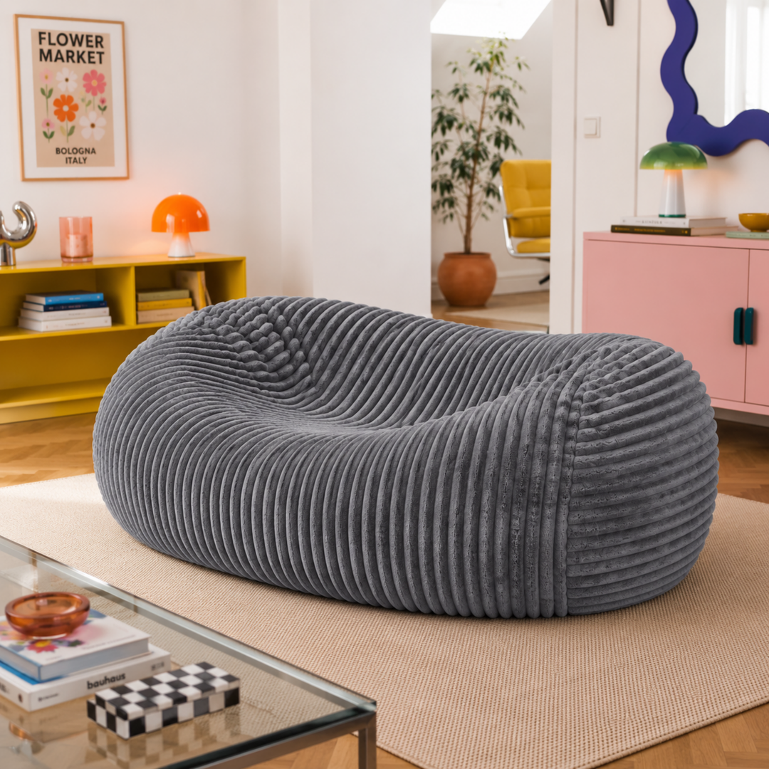 Pouf long géant déhoussable - Fourrure côtelée - 160 cm