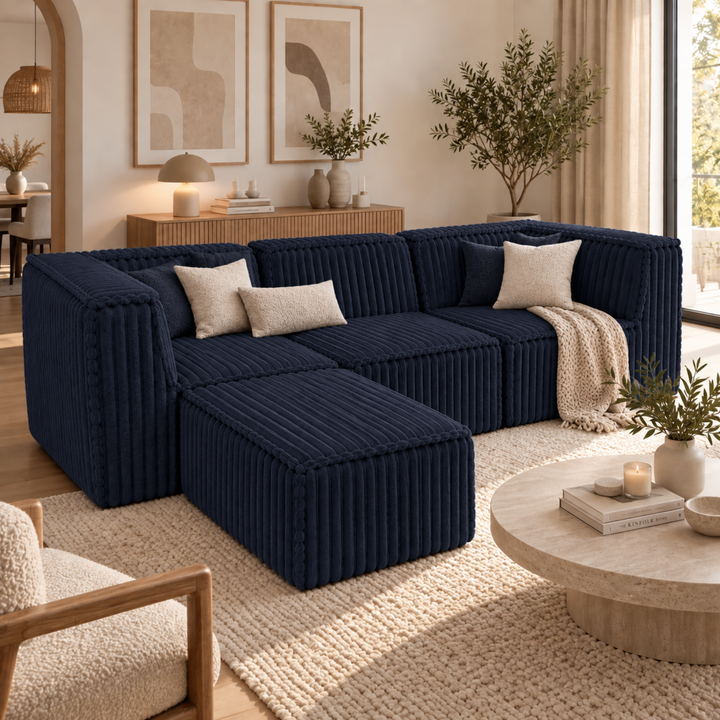 Canapé modulable 3 places déhoussable avec méridienne - Fourrure côtelée - 90x262 cm