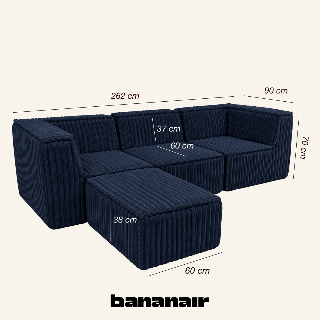 Canapé modulable 3 places déhoussable avec méridienne - Fourrure côtelée - 90x262 cm