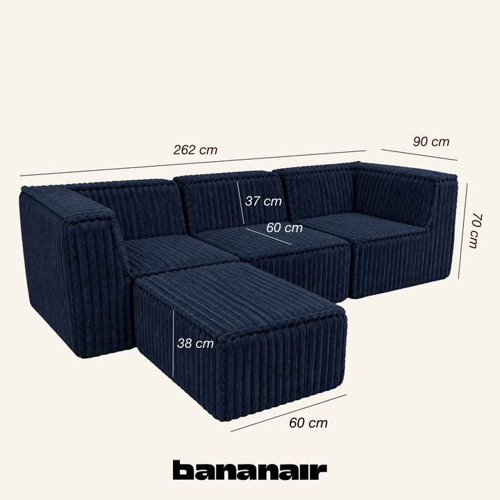 Canapé modulable 3 places déhoussable avec méridienne - Fourrure côtelée - 90x262 cm
