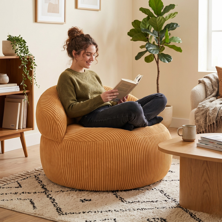 Pouf XXL Déhoussable En Velours Côtelé - 110 X 100 Cm