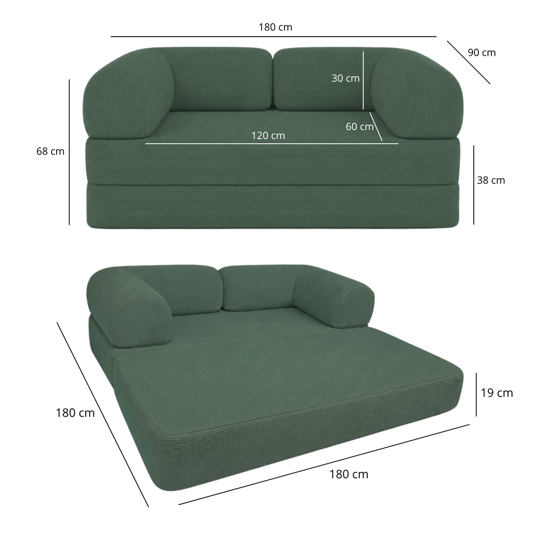 Canapé Lit Compressé Modulable 2 Places Velours Côtelé - 90 X 180 Cm