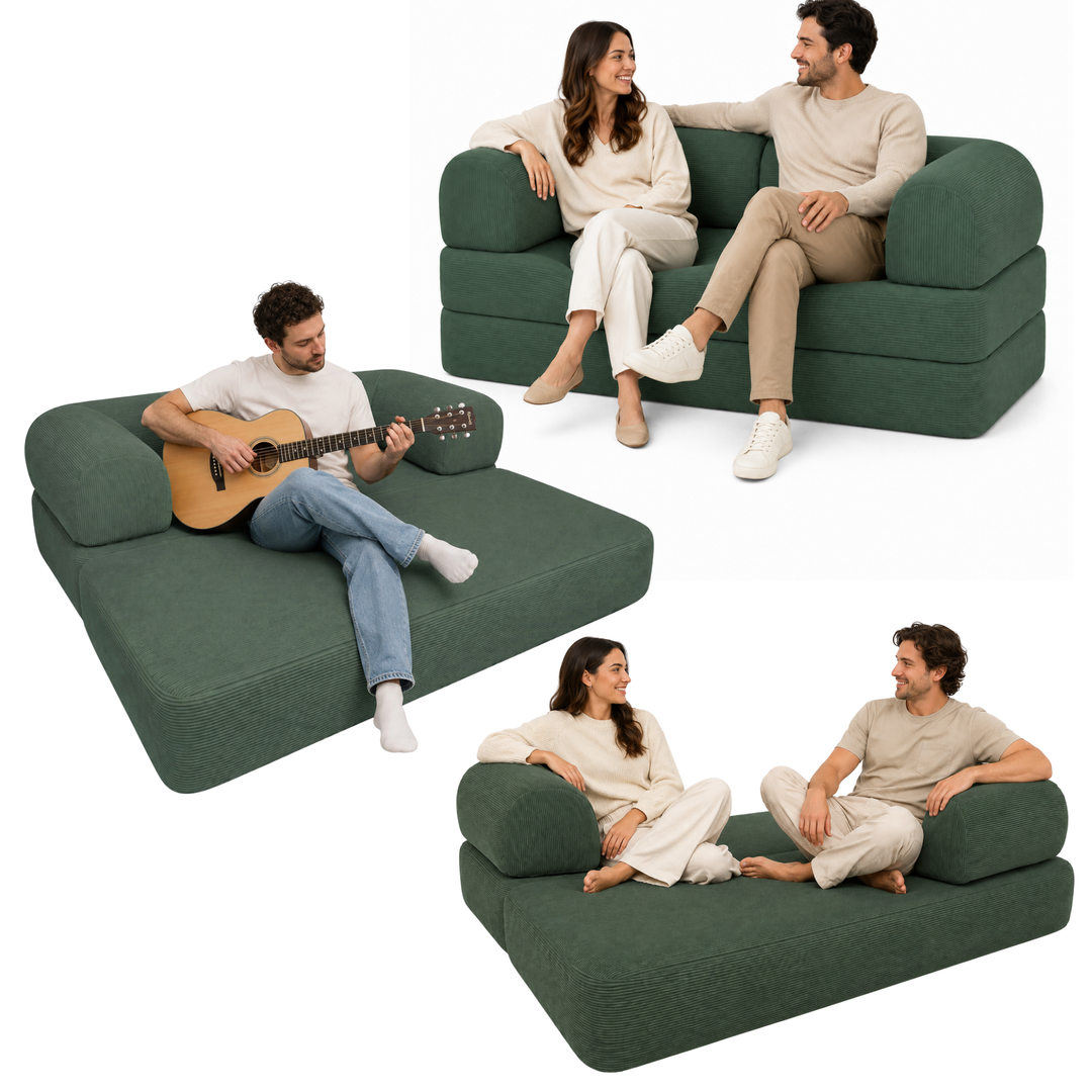 Canapé Lit Compressé Modulable 2 Places Velours Côtelé - 90 X 180 Cm