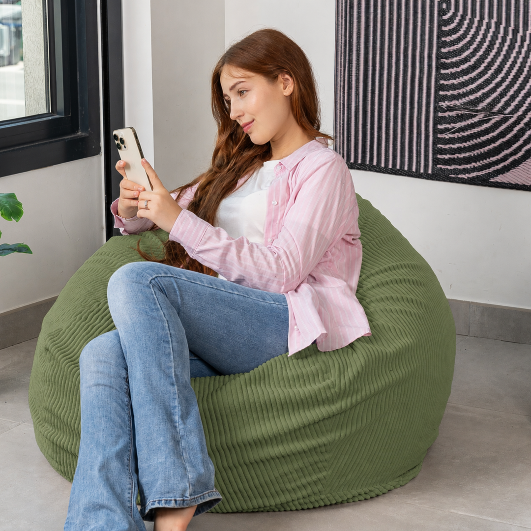 Pouf Poire Velours Côtelé Déhoussable - 120x100 Cm
