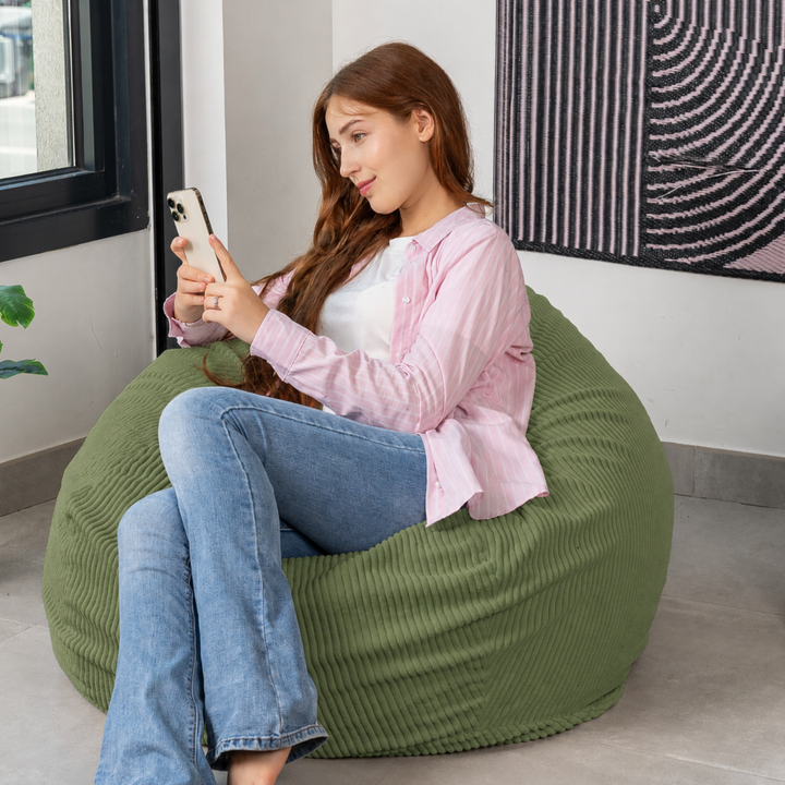 Pouf Poire Velours Côtelé Déhoussable - 120x100 Cm