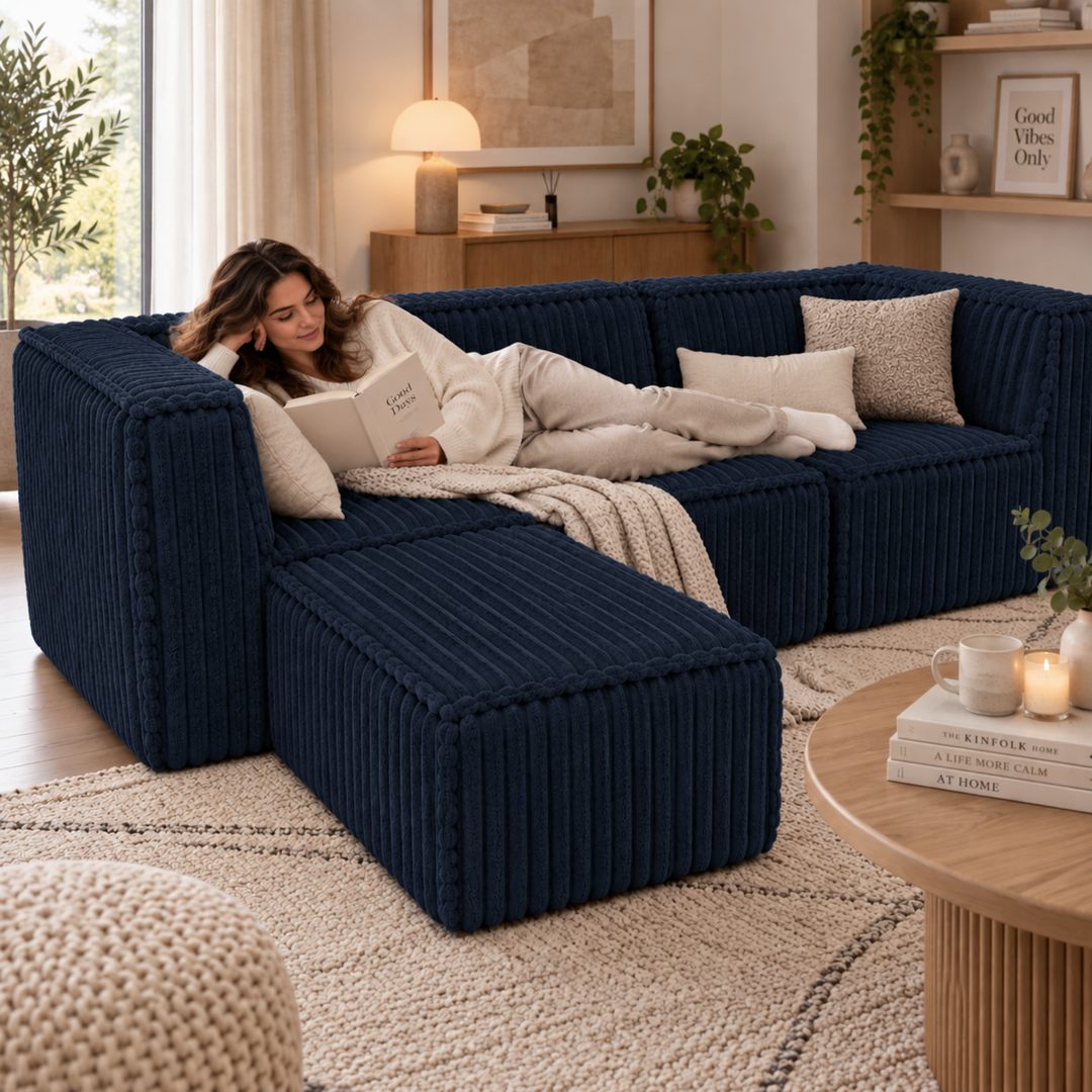 Canapé modulable 3 places déhoussable avec méridienne - Fourrure côtelée - 90x262 cm