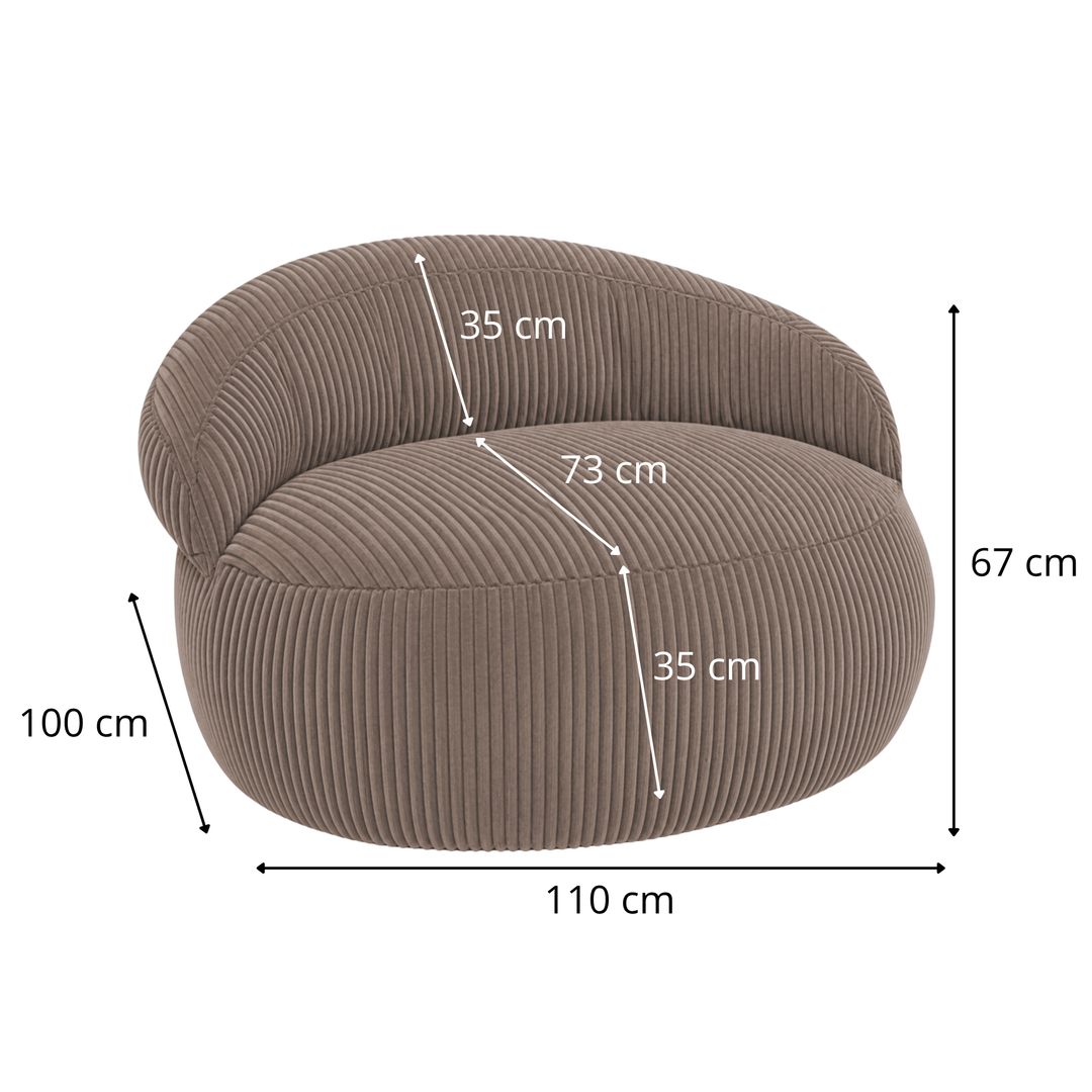 Pouf XXL Déhoussable En Velours Côtelé - 110 X 100 Cm