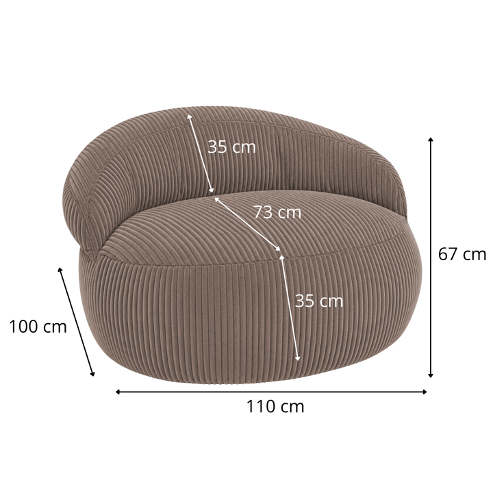 Pouf XXL Déhoussable En Velours Côtelé - 110 X 100 Cm
