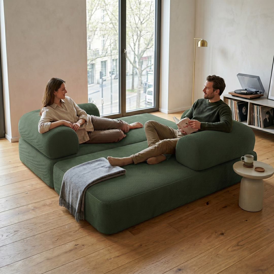 Canapé Lit Compressé Modulable 2 Places Velours Côtelé - 90 X 180 Cm