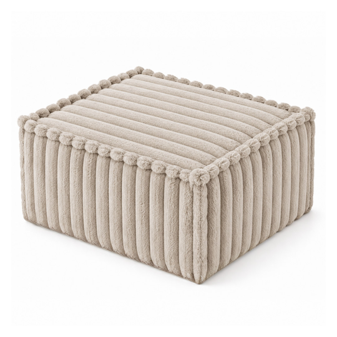 Module méridienne / repose-pieds déhoussable - Pour canapé modulable - Fourrure côtelée - 80x60 cm