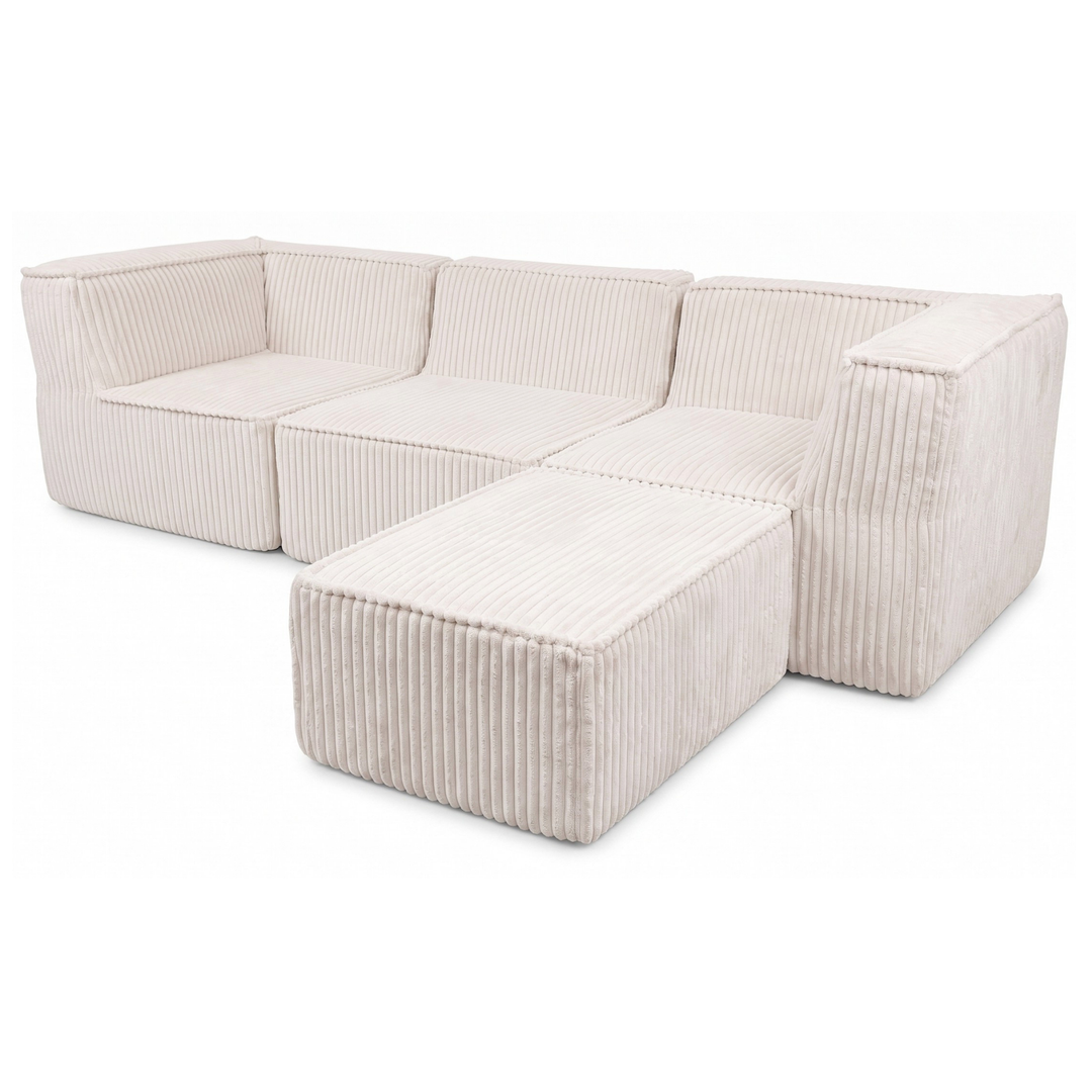 Canapé modulable 3 places avec méridienne - Velours côtelé - 90x262 cm