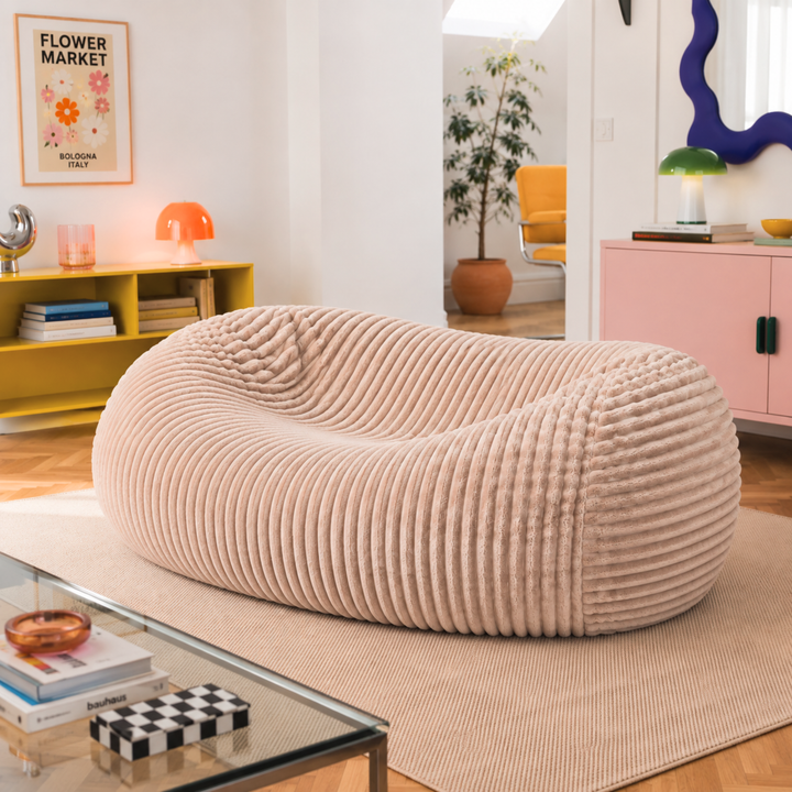 Pouf long géant déhoussable - Fourrure côtelée - 160 cm