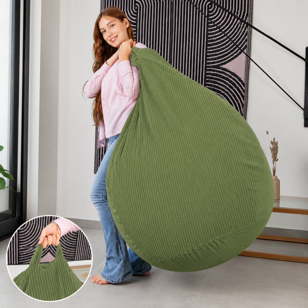 Pouf Poire Velours Côtelé Déhoussable - 120x100 Cm