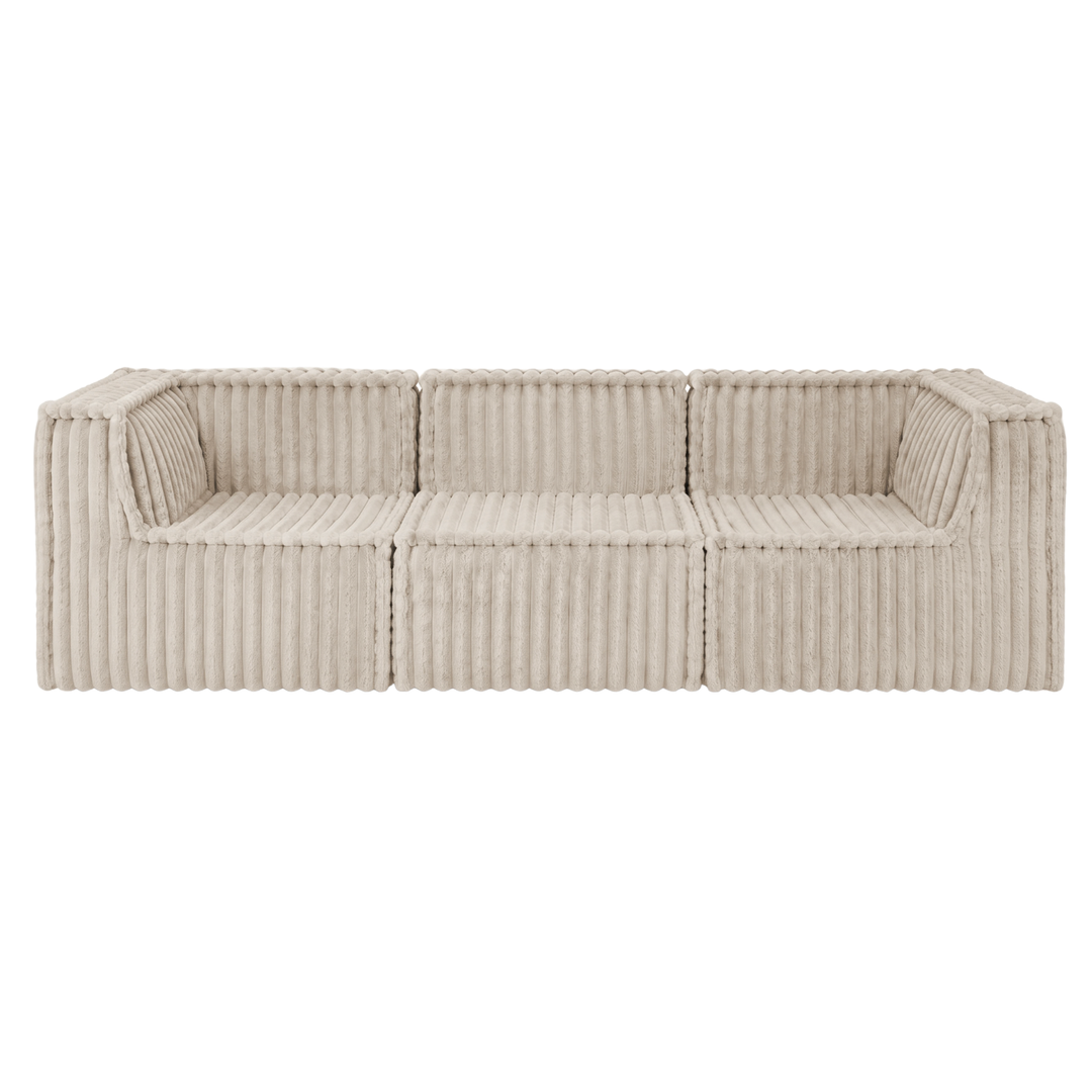 Canapé modulable 3 places déhoussable - Fourrure côtelée - 90x262 cm