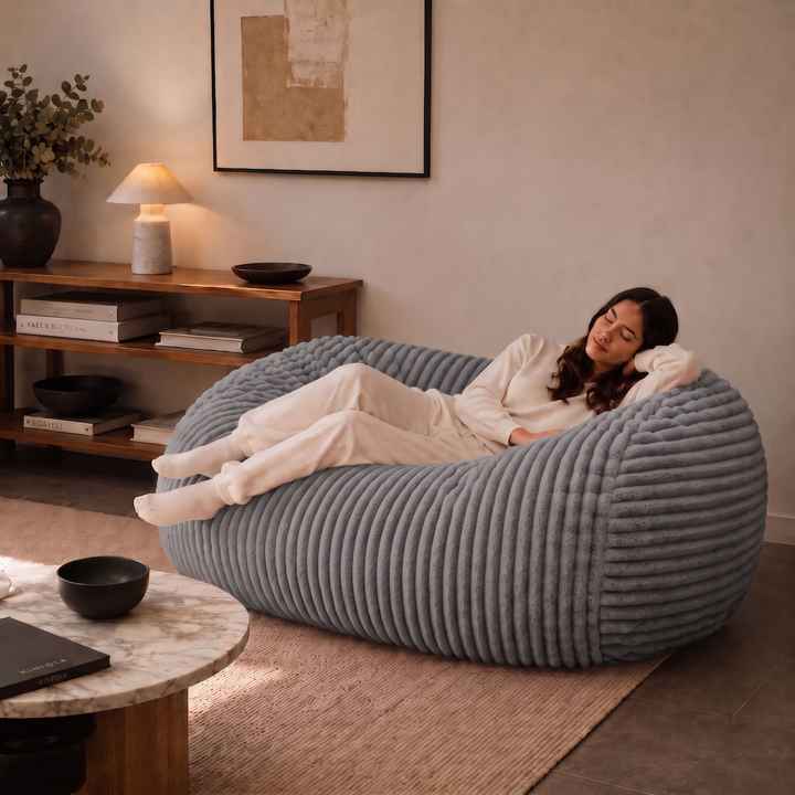 Pouf long géant déhoussable - Fourrure côtelée - 160 cm