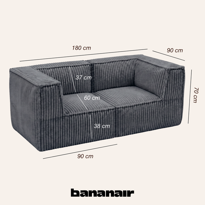 Canapé modulable 2 places déhoussable - Velours côtelé - 90x180 cm