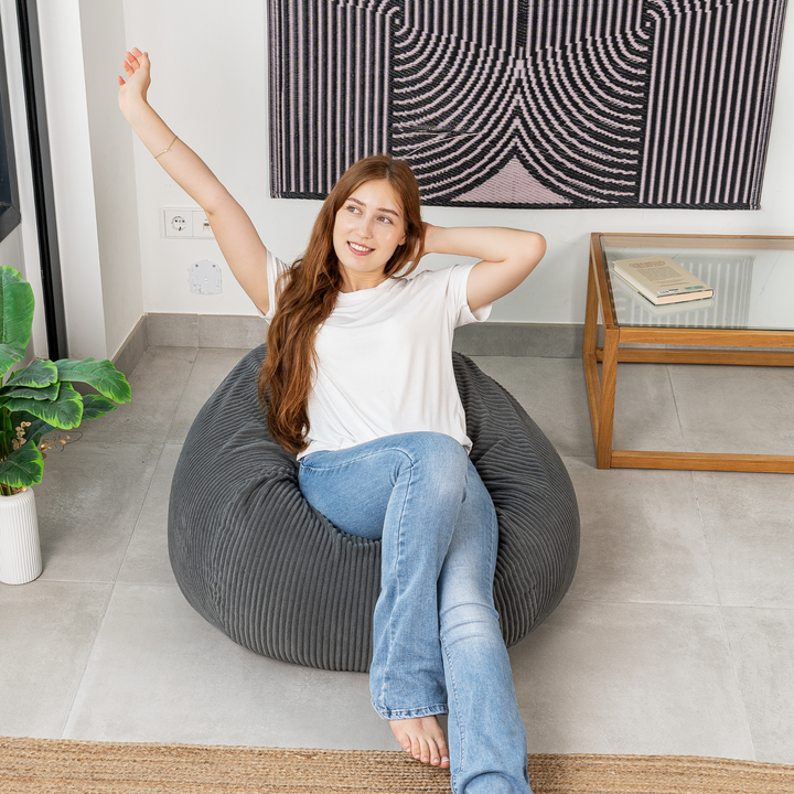 Pouf Poire Velours Côtelé Déhoussable - 105x85 Cm