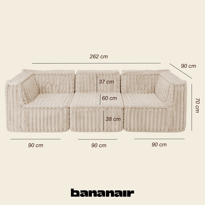 Canapé modulable 3 places déhoussable - Fourrure côtelée - 90x262 cm
