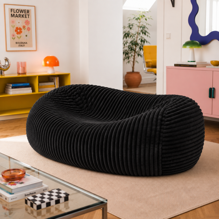 Pouf long géant déhoussable - Fourrure côtelée - 160 cm