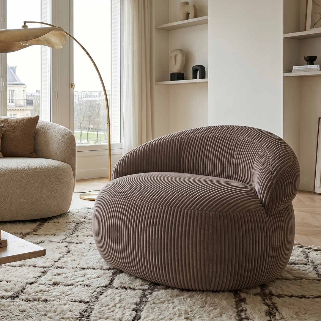 Pouf XXL Déhoussable En Velours Côtelé - 110 X 100 Cm