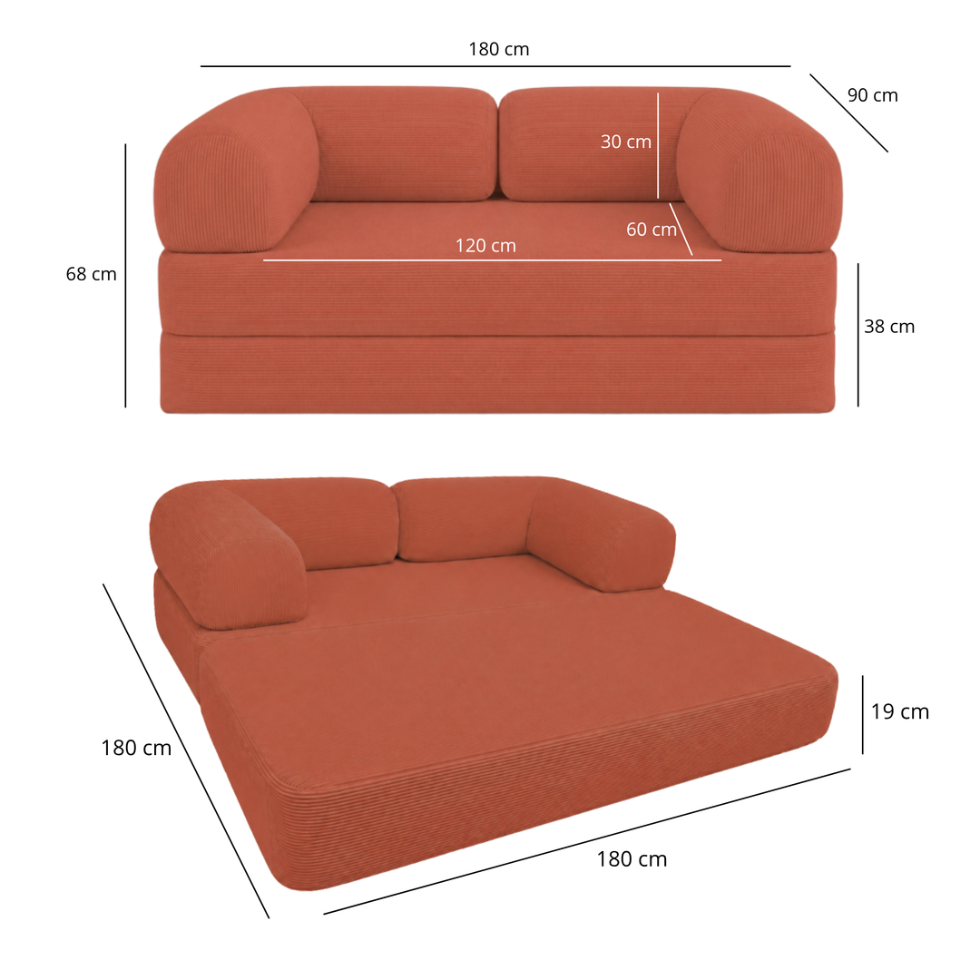 Canapé Lit Compressé Modulable 2 Places Velours Côtelé - 90 X 180 Cm