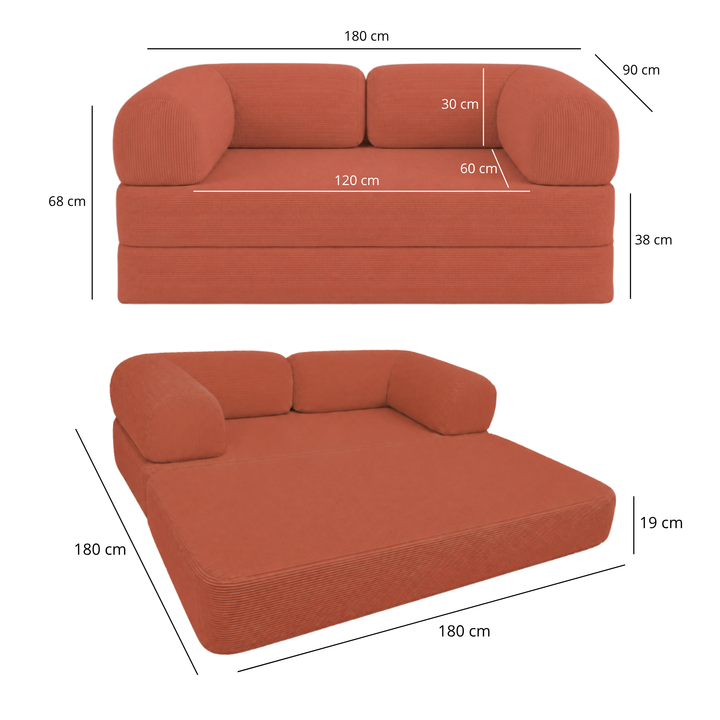 Canapé Lit Compressé Modulable 2 Places Velours Côtelé - 90 X 180 Cm
