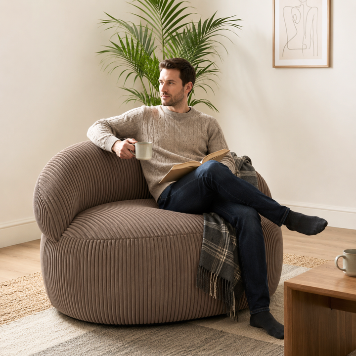 Pouf XXL Déhoussable En Velours Côtelé - 110 X 100 Cm